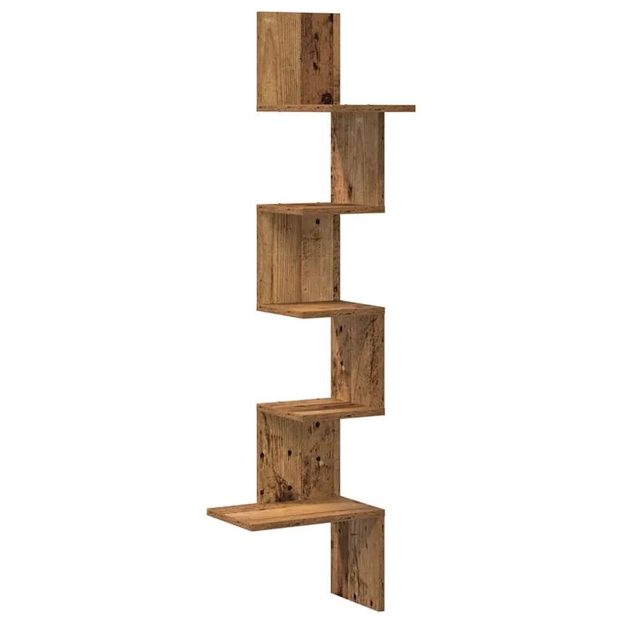 Étagère d'angle murale vieux bois 32x32x127,5cm bois ingénierie - 2