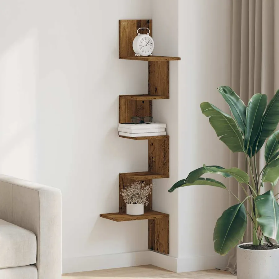 Étagère d'angle murale vieux bois 32x32x127,5cm bois ingénierie - 3