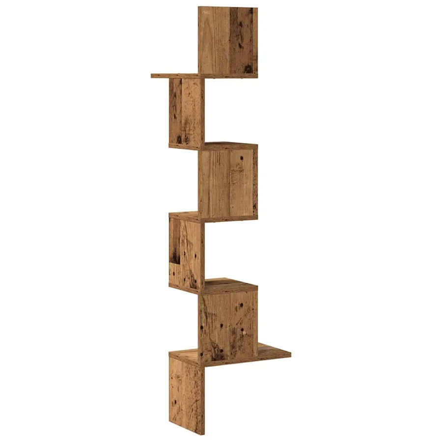 Étagère d'angle murale vieux bois 32x32x127,5cm bois ingénierie - 6