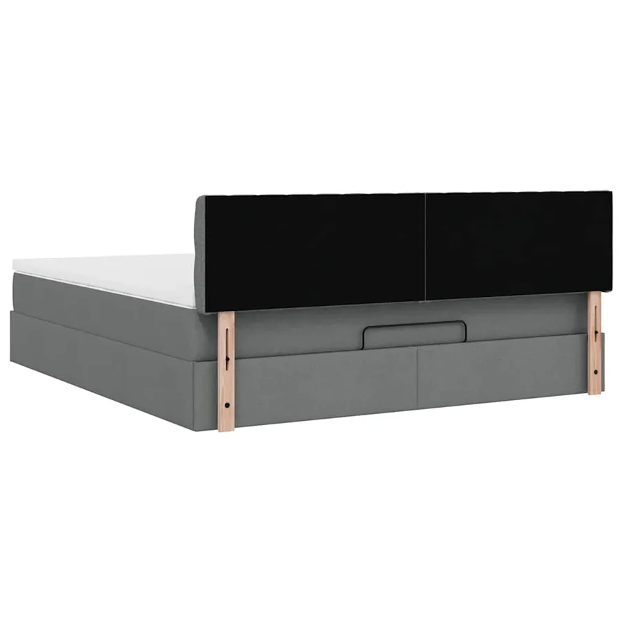 Cadre de lit ottoman avec matelas gris foncé 160x200cm tissu - 12
