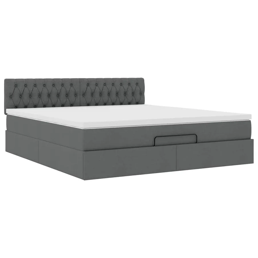Cadre de lit ottoman avec matelas gris foncé 160x200cm tissu - 7