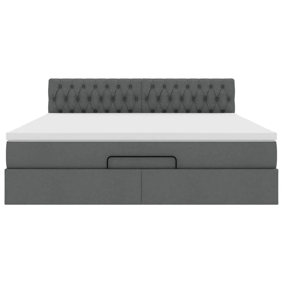 Cadre de lit ottoman avec matelas gris foncé 160x200cm tissu - 8