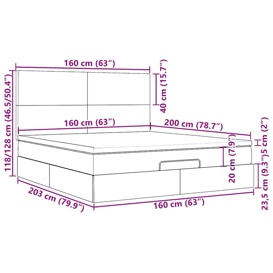 Cadre de lit ottoman avec matelas gris foncé 160x200cm tissu - 18