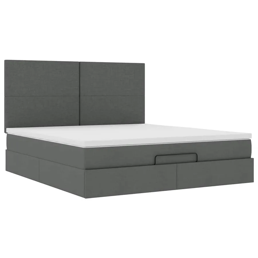 Cadre de lit ottoman avec matelas gris foncé 160x200cm tissu - 7