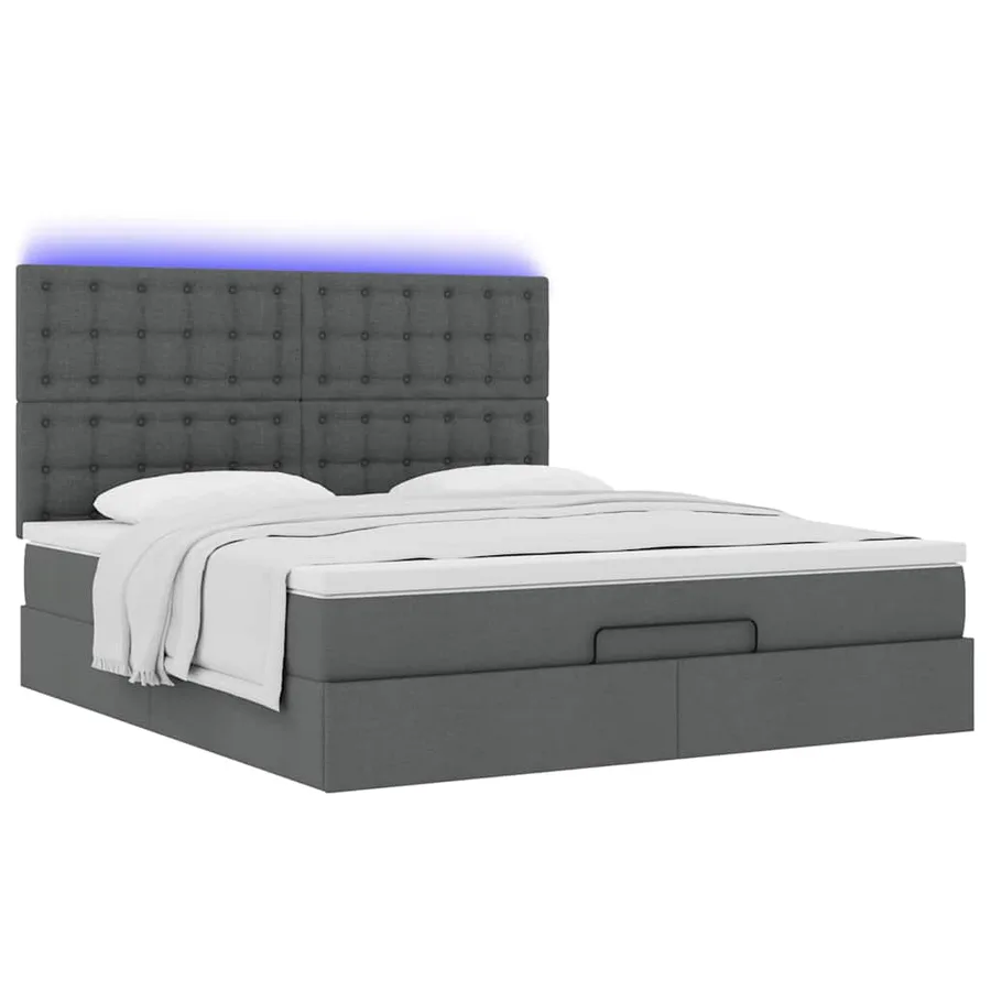 Cadre de lit ottoman avec matelas gris foncé 160x200cm tissu - 6