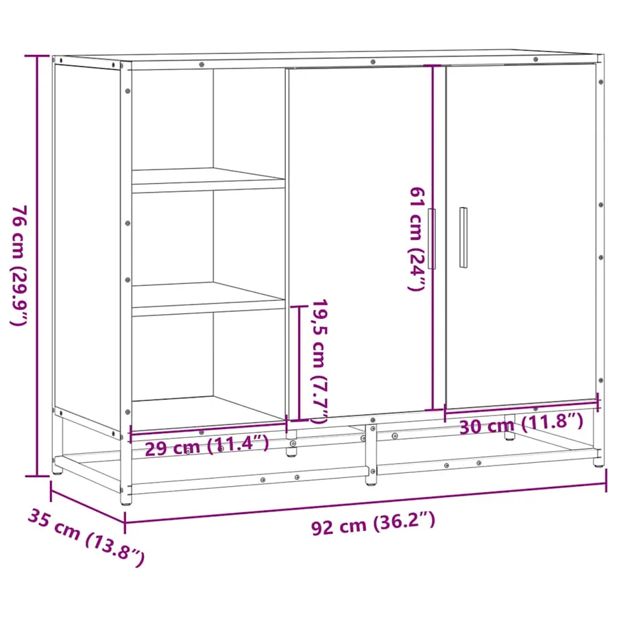 Buffet sonoma gris 92x35x76 cm bois d'ingénierie - 10