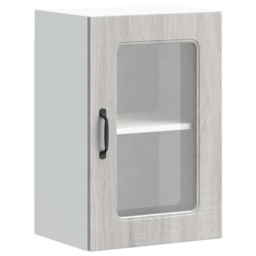 Armoire murale de cuisine avec porte vitrée "Kalmar" Bois d'ingénierie gris Sonoma - 2