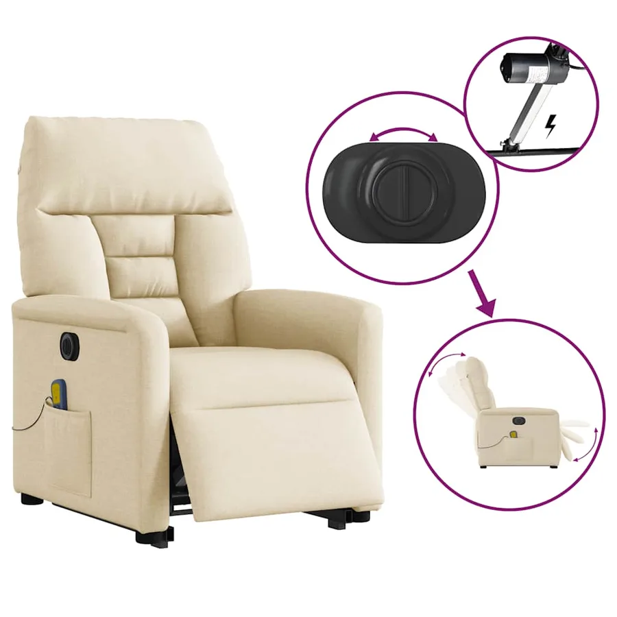 Fauteuil inclinable de massage électrique Crème Tissu - 10