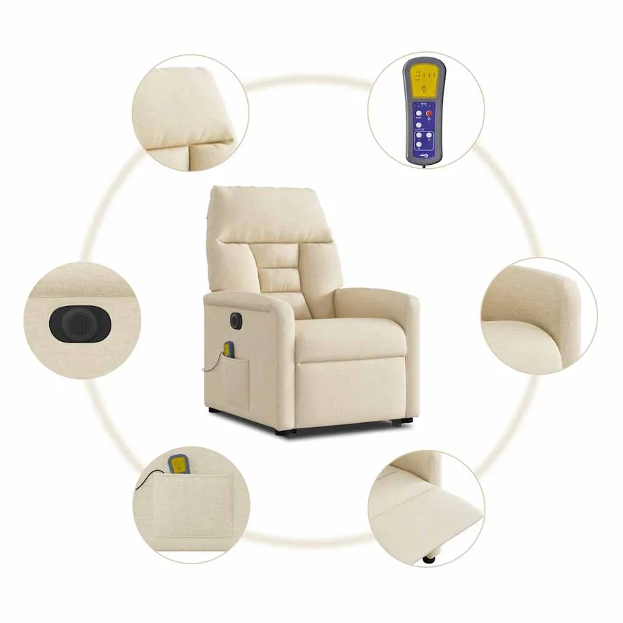 Fauteuil inclinable de massage électrique Crème Tissu - 16