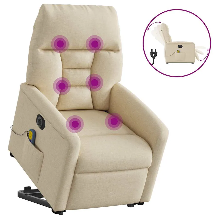Fauteuil inclinable de massage électrique Crème Tissu - 2