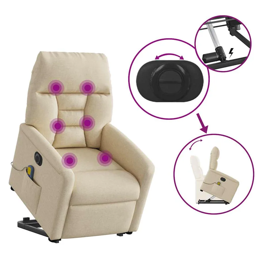 Fauteuil inclinable de massage électrique Crème Tissu - 9