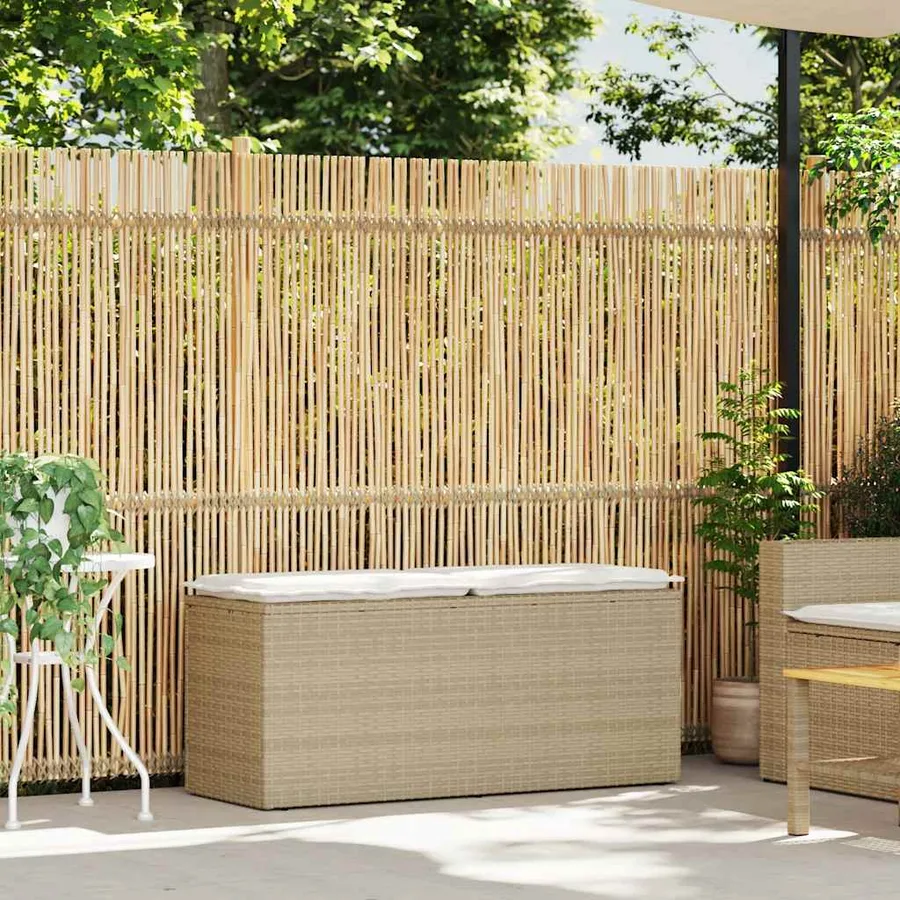 Banc de jardin avec coussin beige 110x40x44 cm résine tressée - 2