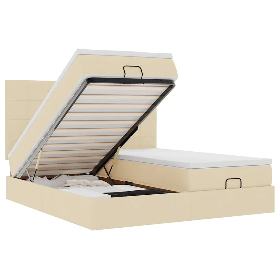 Cadre de lit ottoman avec matelas crème 180x200 cm tissu - 2