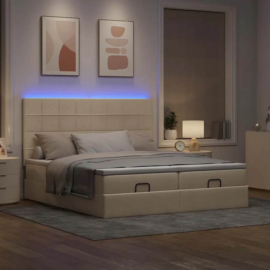 Cadre de lit ottoman avec matelas crème 180x200 cm tissu - 3