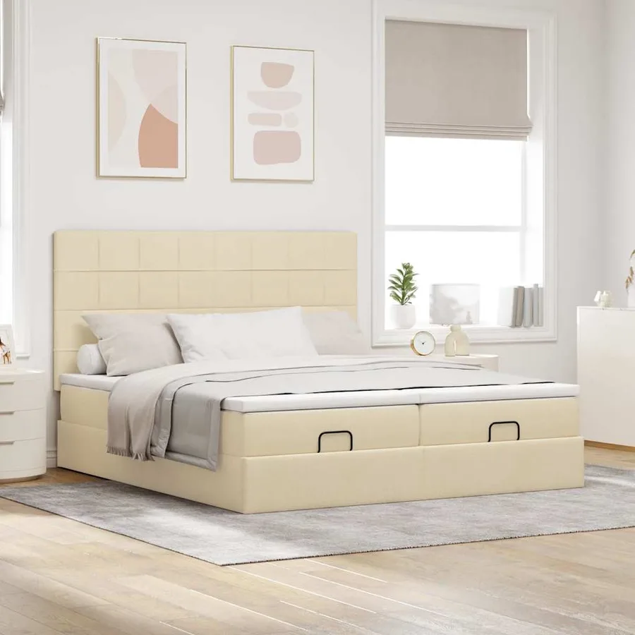 Cadre de lit ottoman avec matelas crème 180x200 cm tissu - 4