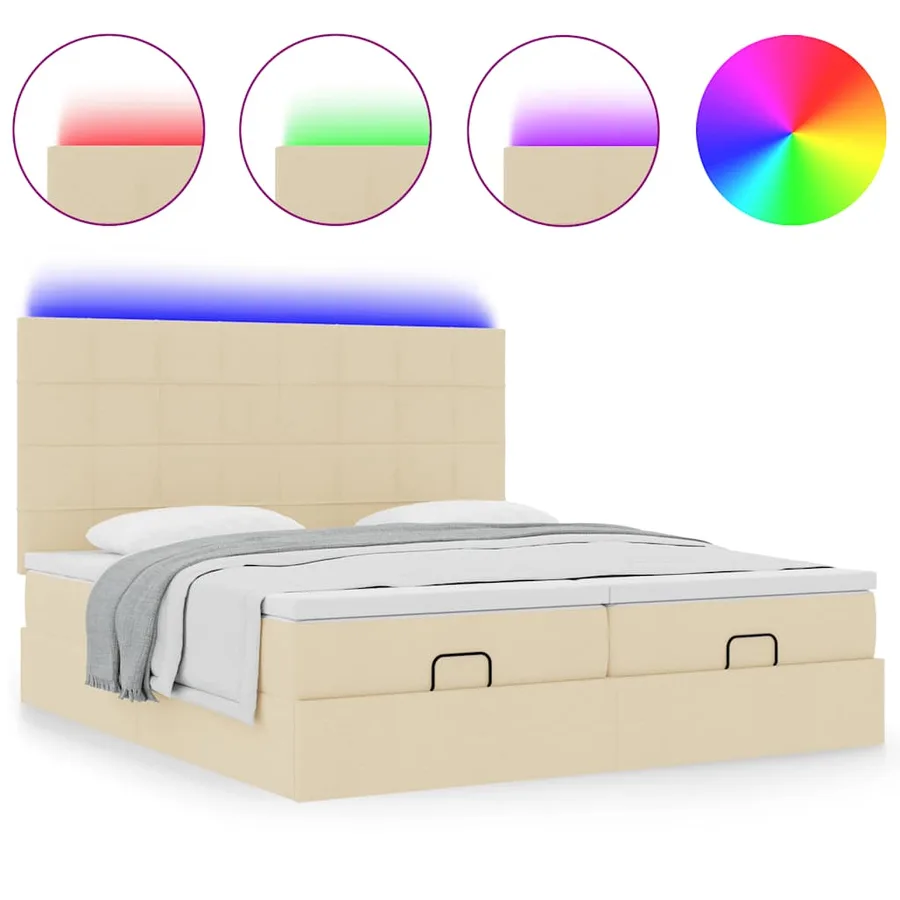 Cadre de lit ottoman avec matelas crème 180x200 cm tissu - 5