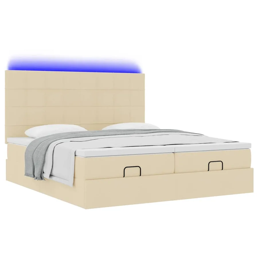 Cadre de lit ottoman avec matelas crème 180x200 cm tissu - 6