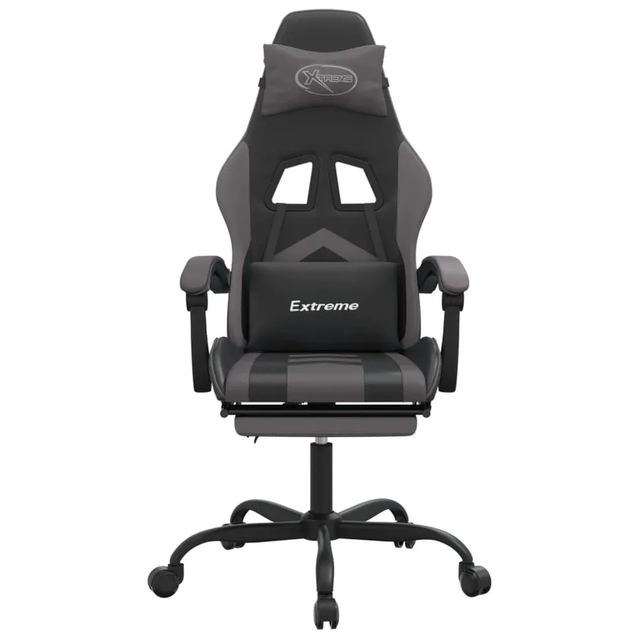 Chaise de jeu avec repose-pied Noir et gris Similicuir - 3