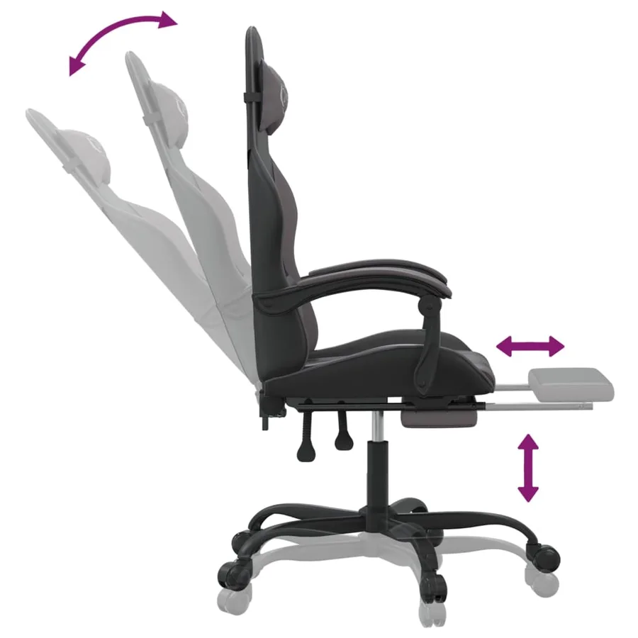 Chaise de jeu avec repose-pied Noir et gris Similicuir - 7