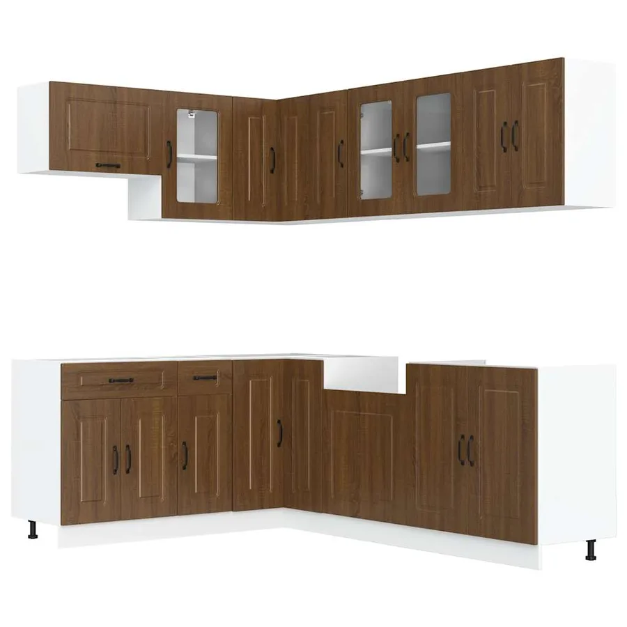Ensemble de 11 meubles de cuisine en bois d'ingénierie "Kalmar" en chêne brun - 2