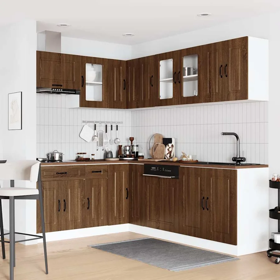 Ensemble de 11 meubles de cuisine en bois d'ingénierie "Kalmar" en chêne brun - 3