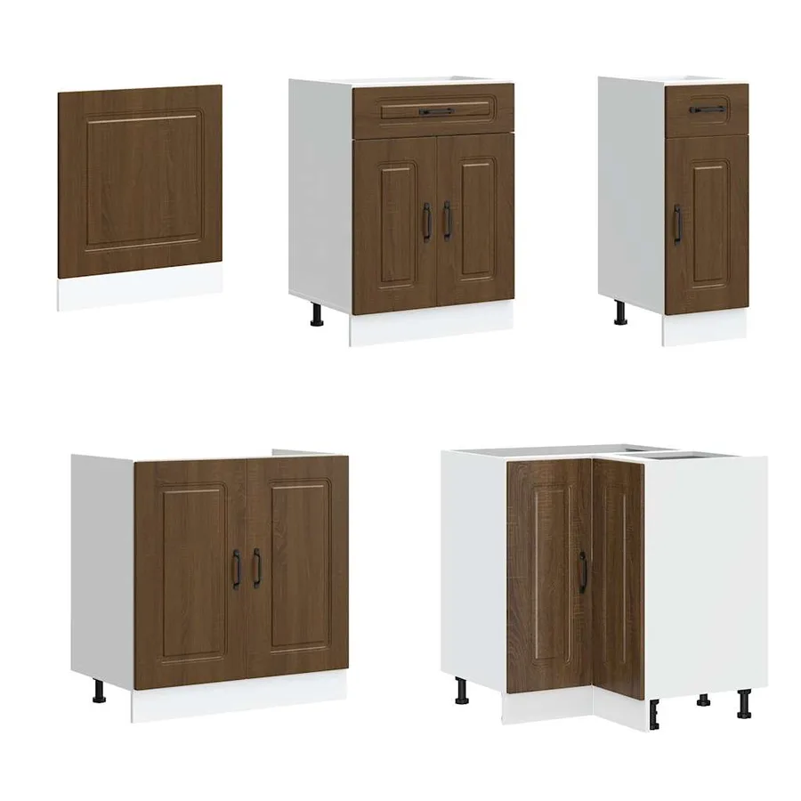 Ensemble de 11 meubles de cuisine en bois d'ingénierie "Kalmar" en chêne brun - 4