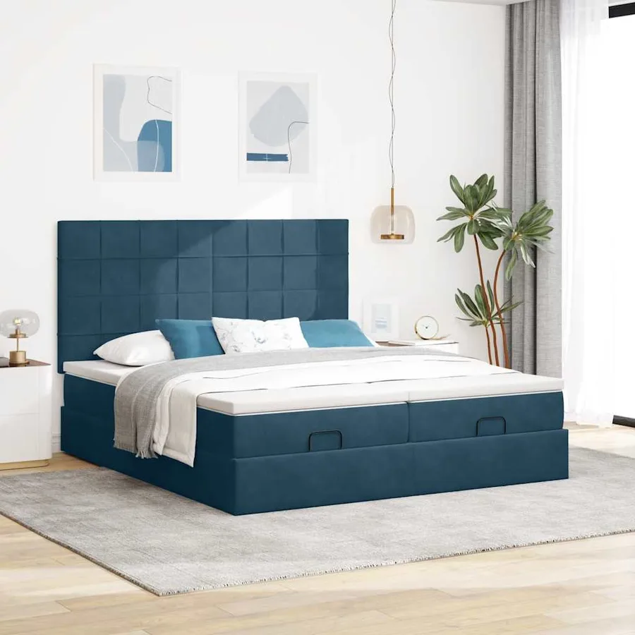 Cadre de lit ottoman avec matelas bleu foncé 180x200 cm velours - 3
