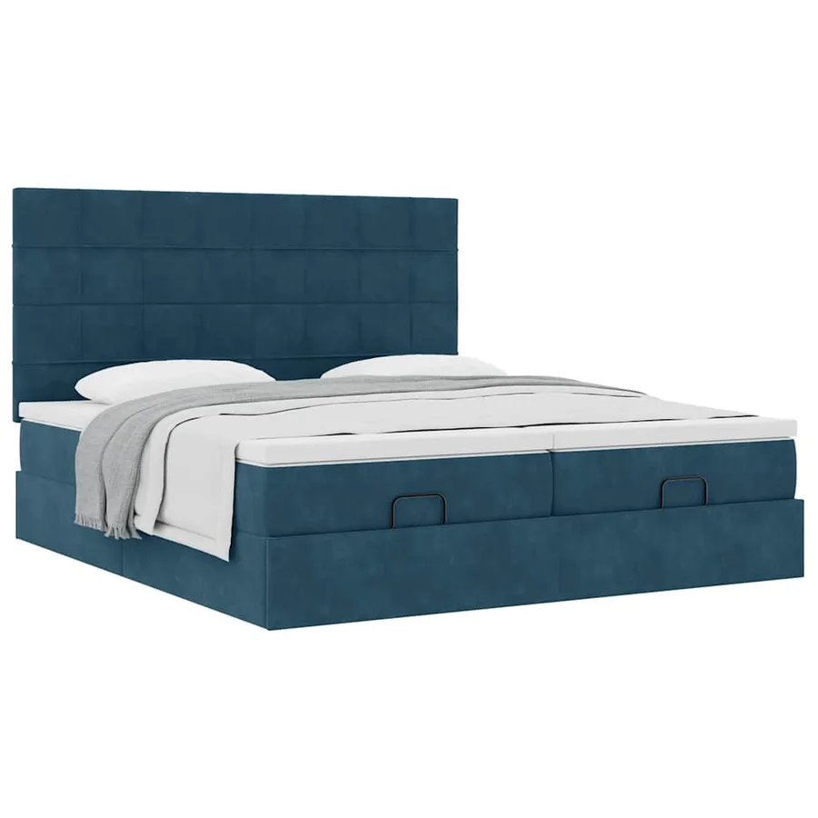 Cadre de lit ottoman avec matelas bleu foncé 180x200 cm velours - 5