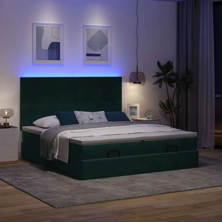 Cadre de lit ottoman avec matelas vert foncé 160x200 cm velours - 3