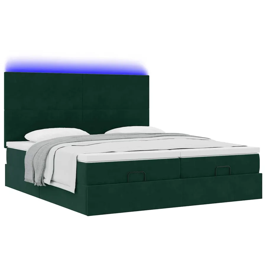 Cadre de lit ottoman avec matelas vert foncé 160x200 cm velours - 6