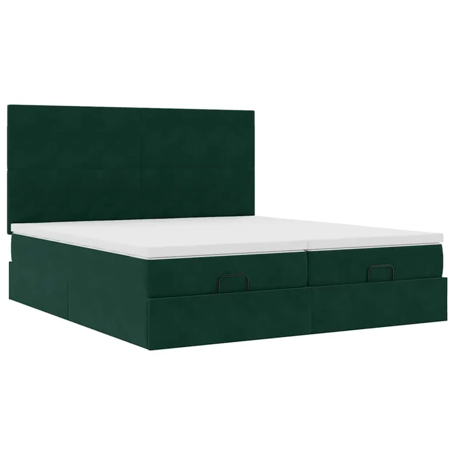 Cadre de lit ottoman avec matelas vert foncé 160x200 cm velours - 7