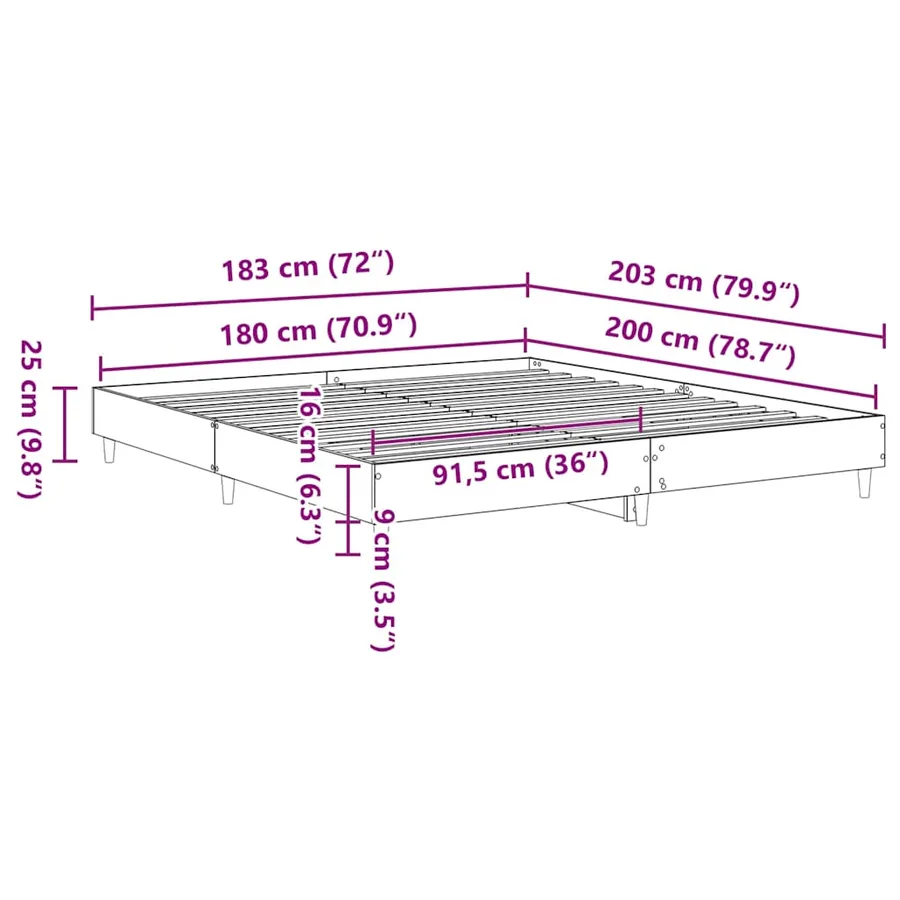 Cadre de lit sans matelas sonoma gris 180x200 cm - 9