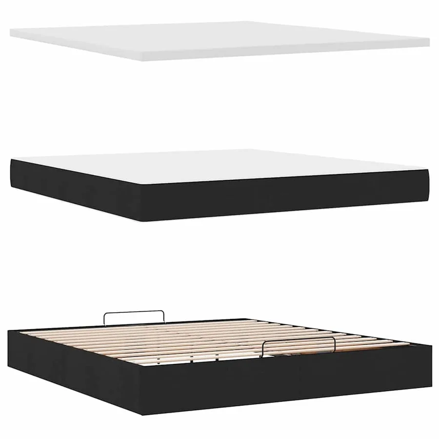 Cadre de lit ottoman avec matelas noir 160x200 cm tissu - 8