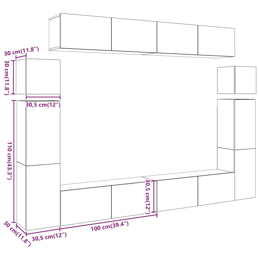 Ensemble de meuble TV mural 8 pcs vieux bois bois d'ingénierie - 11