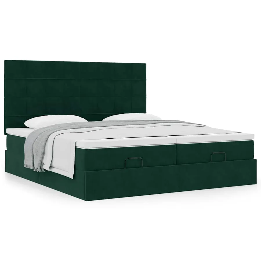 Cadre de lit ottoman avec matelas vert foncé 200x200 cm velours - 4