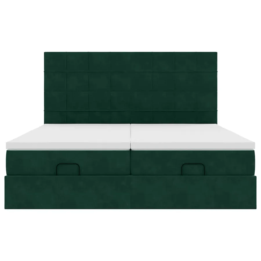 Cadre de lit ottoman avec matelas vert foncé 200x200 cm velours - 7