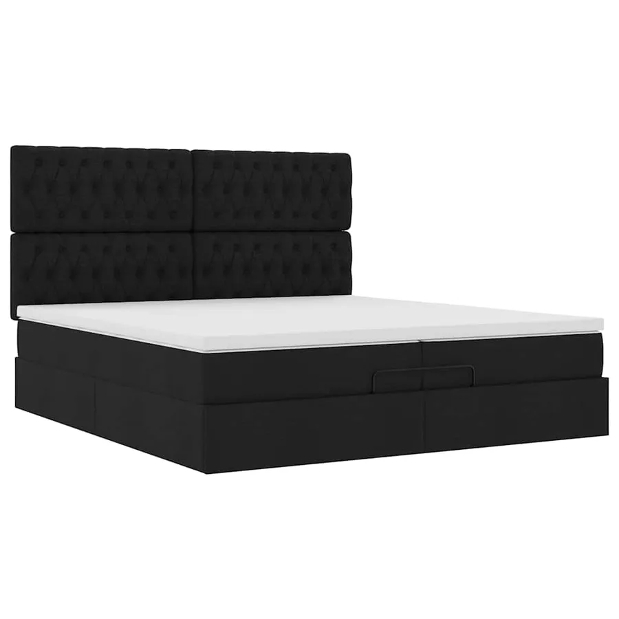 Cadre de lit ottoman avec matelas noir 200x200cm tissu - 6