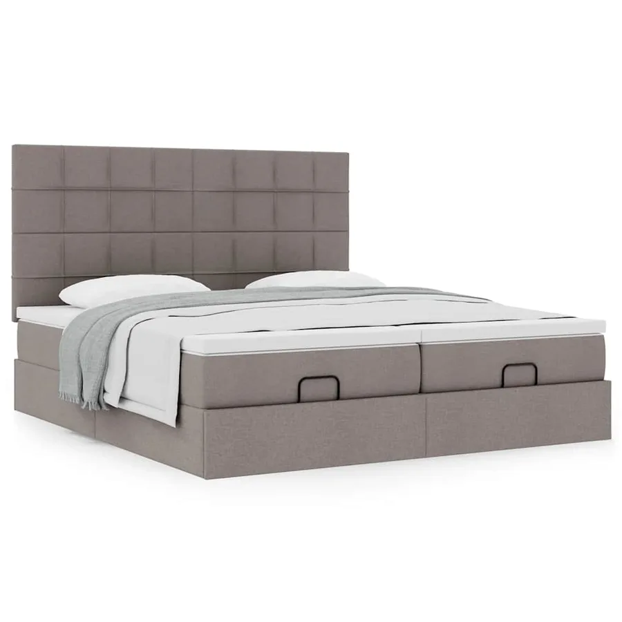 Cadre de lit ottoman avec matelas taupe 200x200cm tissu - 4