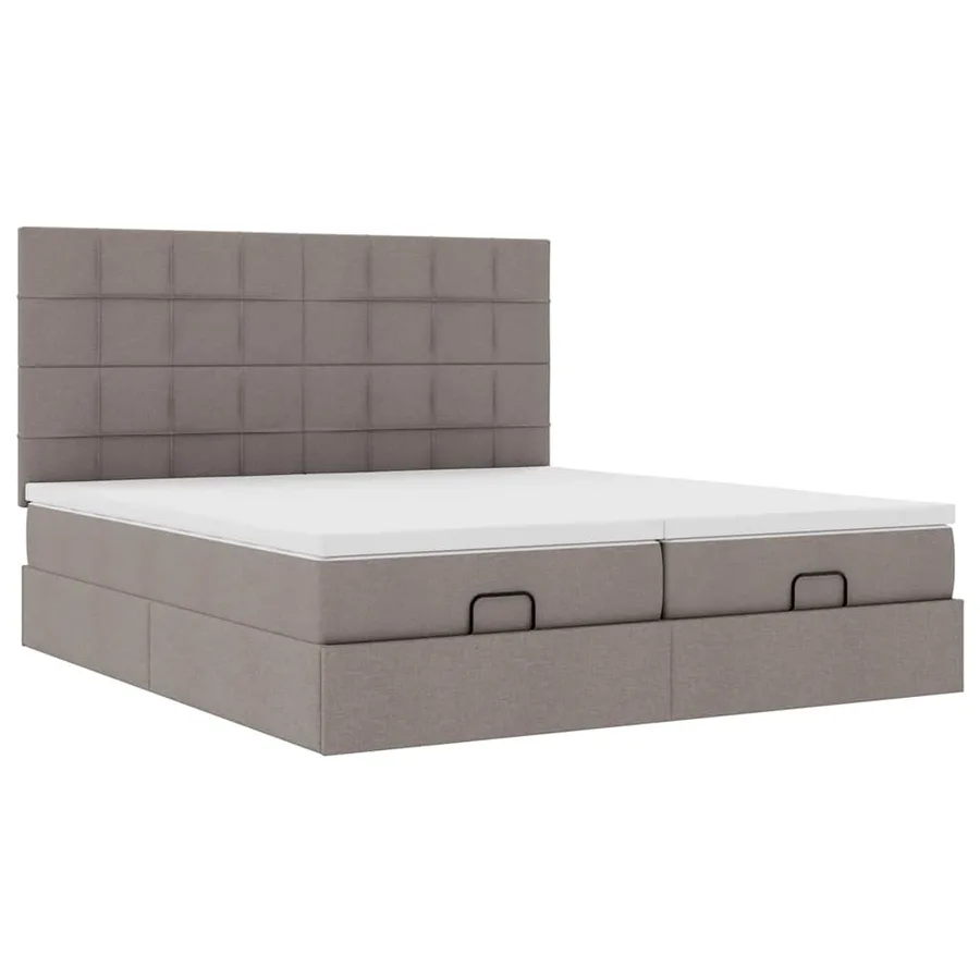 Cadre de lit ottoman avec matelas taupe 200x200cm tissu - 6