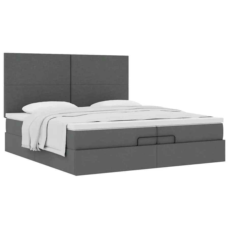 Cadre de lit ottoman avec matelas gris foncé 200x200cm tissu - 4