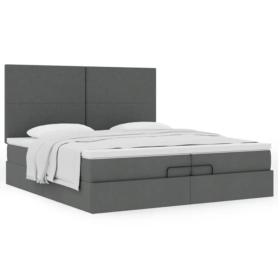 Cadre de lit ottoman avec matelas gris foncé 200x200cm tissu - 5