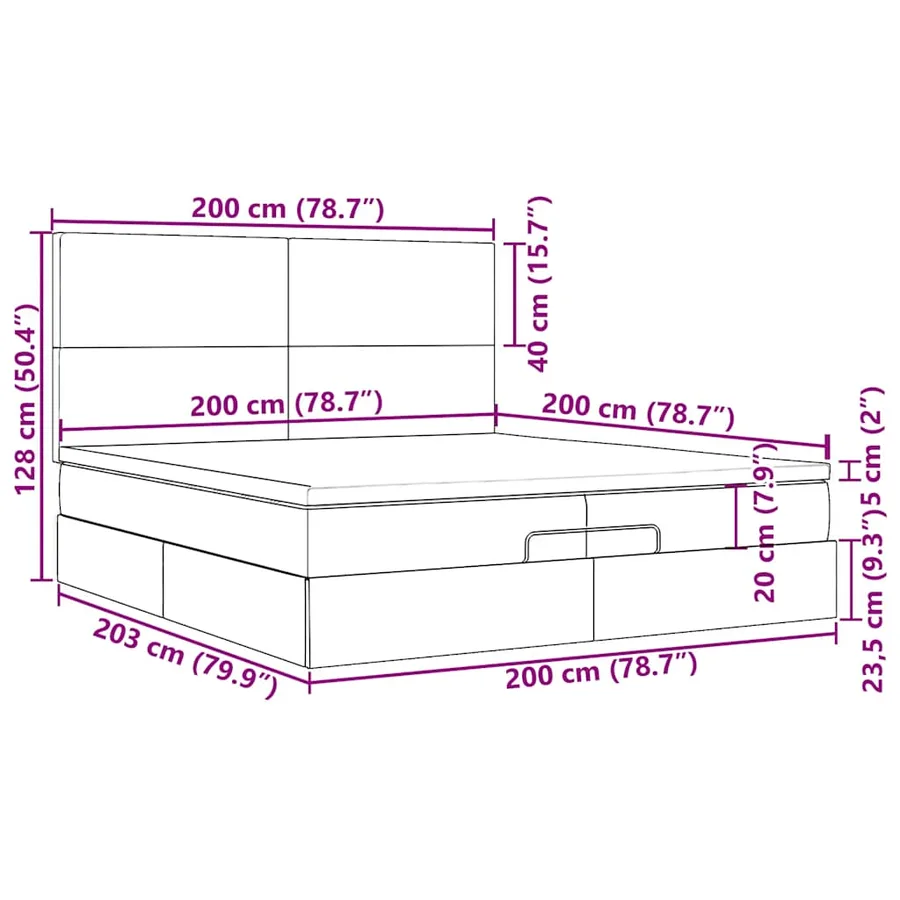Cadre de lit ottoman avec matelas gris foncé 200x200cm tissu - 18