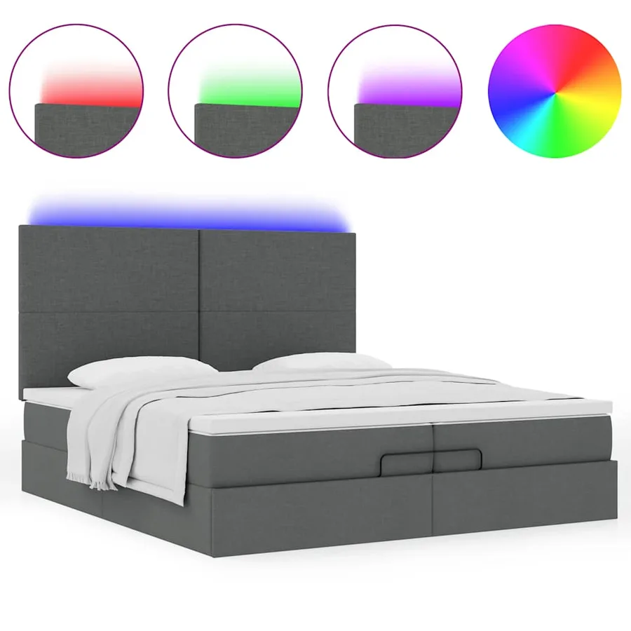 Cadre de lit ottoman avec matelas gris foncé 200x200cm tissu - 5