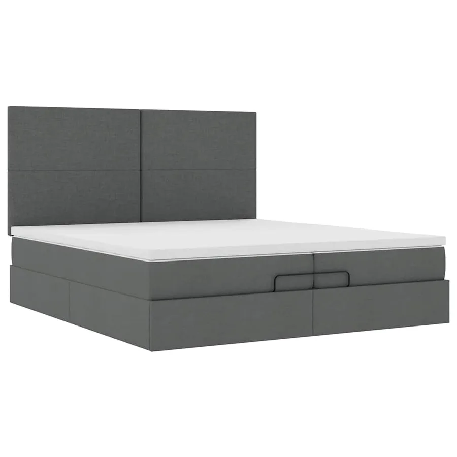 Cadre de lit ottoman avec matelas gris foncé 200x200cm tissu - 7