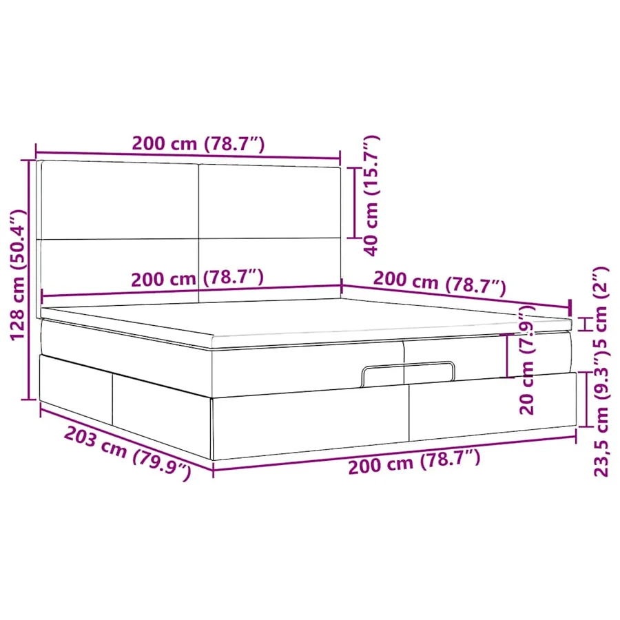 Cadre de lit ottoman avec matelas bleu 200x200cm tissu - 18
