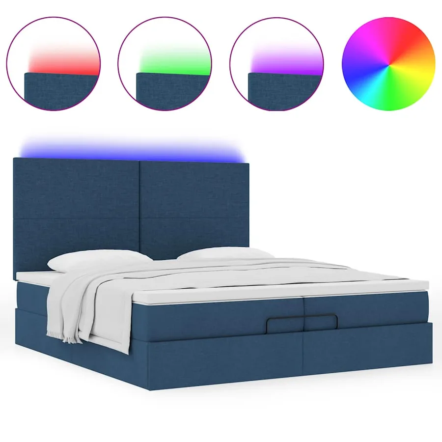 Cadre de lit ottoman avec matelas bleu 200x200cm tissu - 5