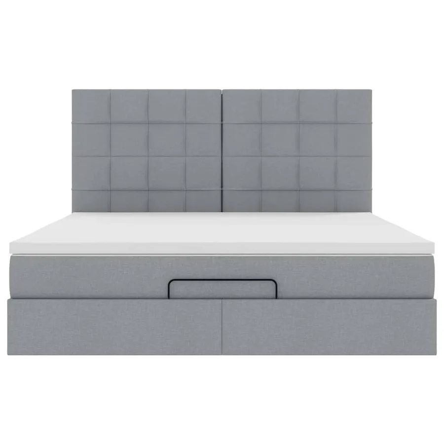 Cadre de lit ottoman et matelas gris clair 180x200 cm tissu - 7
