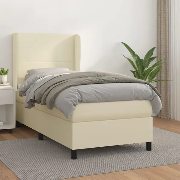 Sommier à lattes de lit avec matelas Crème 90x190 cm Similicuir