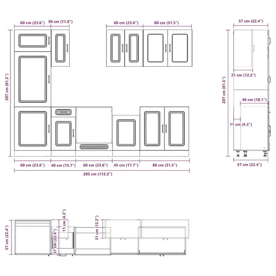 Ensemble d'armoires cuisine 8pcs Kalmar blanc bois d'ingénierie - 8