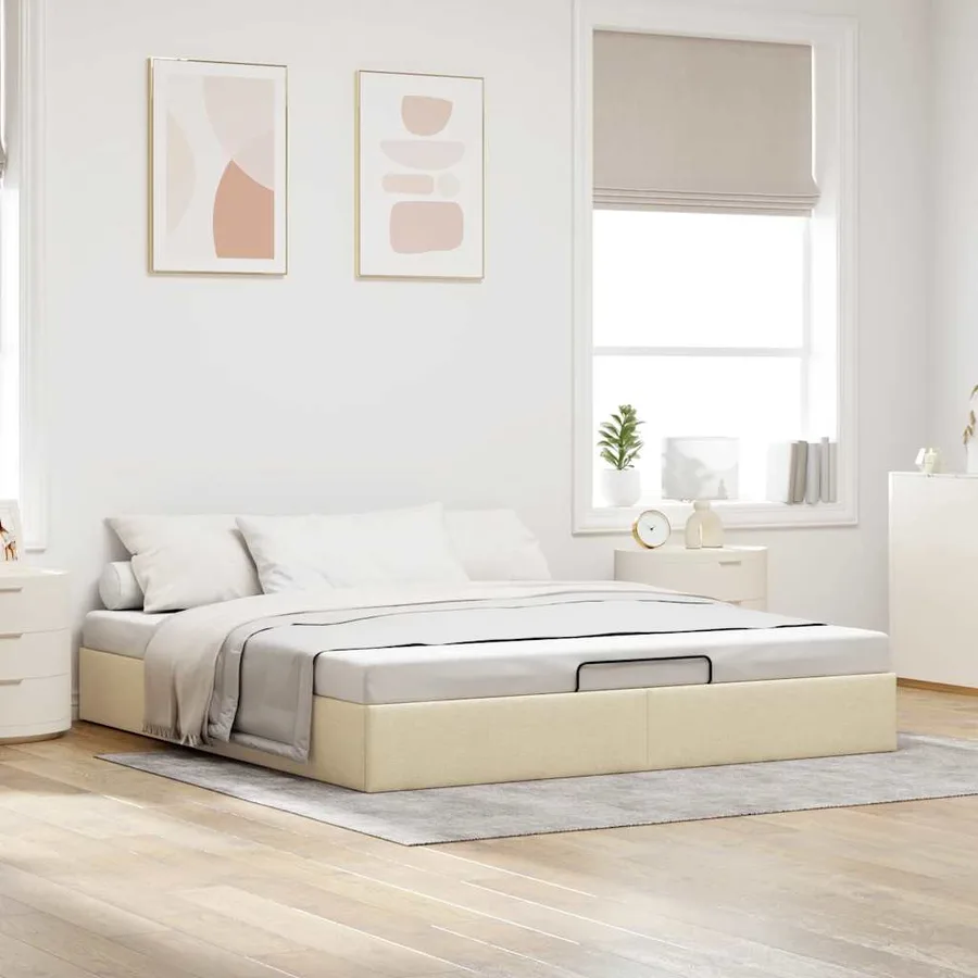 Cadre de lit ottoman sans matelas crème 180x200 cm tissu - 3